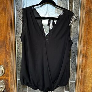 Charlotte Russe Black Blouse with Beaded Shoulders